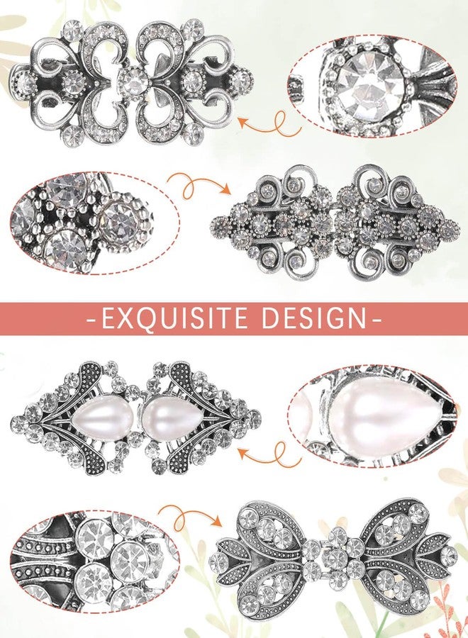 JELIEE 4 PCS Sweater Shawl Clips Dress Clip Cloak Clasp Shawl Clip Vintage Cardigan Clip Retro Cloak Brooches Silver Shawl Pins Back Cinch Rhinestone Shawl Shirt Cardigan Scarf Cinch Clips for Women - Image 4